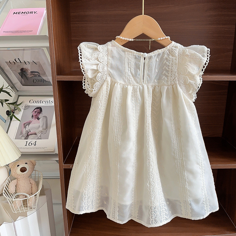 Picture of Small Flying Sleeve Shirt Girls 2025 Summer New French Retro Palace Style Lace Baby Doll Dress