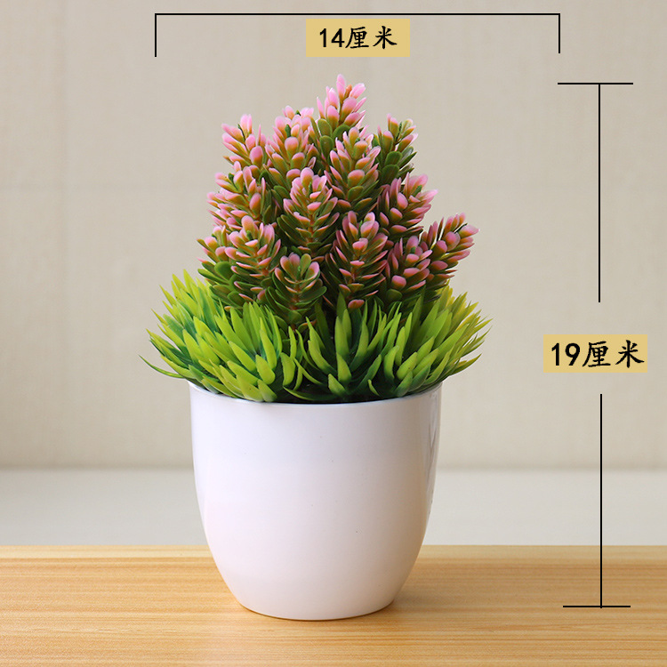 Picture of Sakura Snowball Simulated Plant Potted Grass Ball Bonsai Small Tree Home Decoration Flower Ornament Creative Mini Small Round Ball