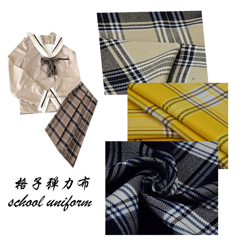 Wholesale textile polyester viscose stretch yarn-dyed plaid school uniform JK uniform fashion women's skirt shirt fabric