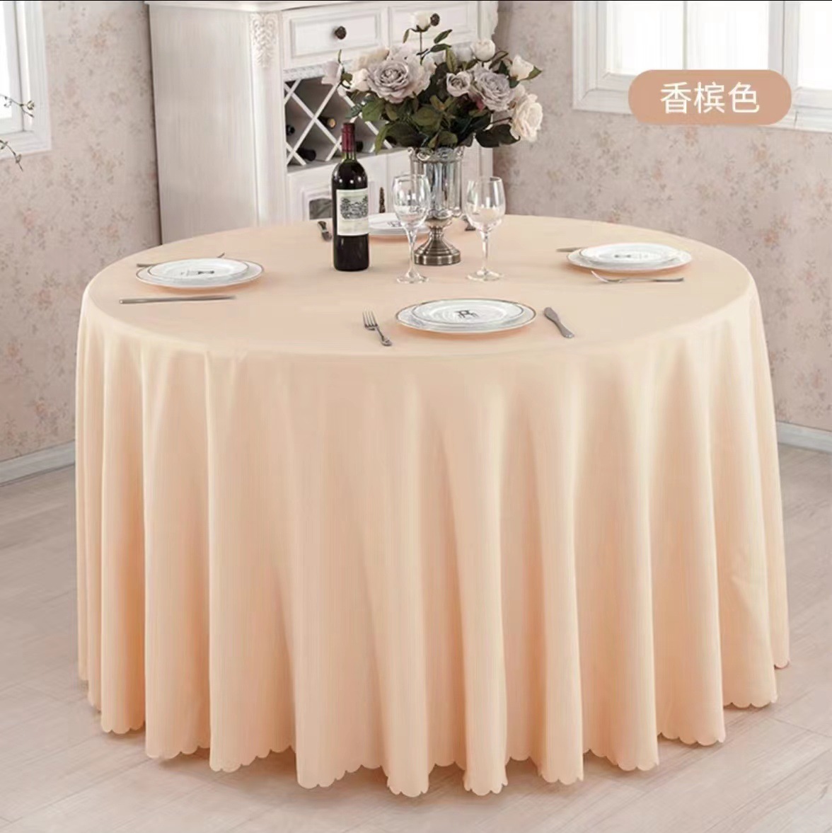 Picture of Large Round Table Restaurant Tablecloth Hotel Restaurant Banquet Family Usable Round Wedding European Tablecloth Table Cover Cross-Border