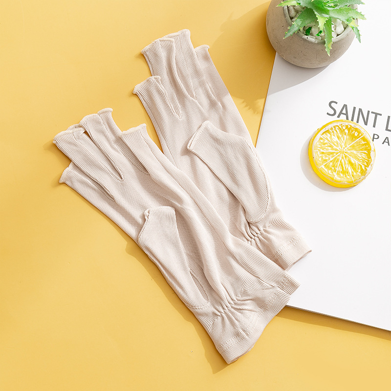 Picture of Tangge natural mulberry silk knitted silk gloves sun protection moisturizing women's half finger open finger gloves breathable skin-friendly