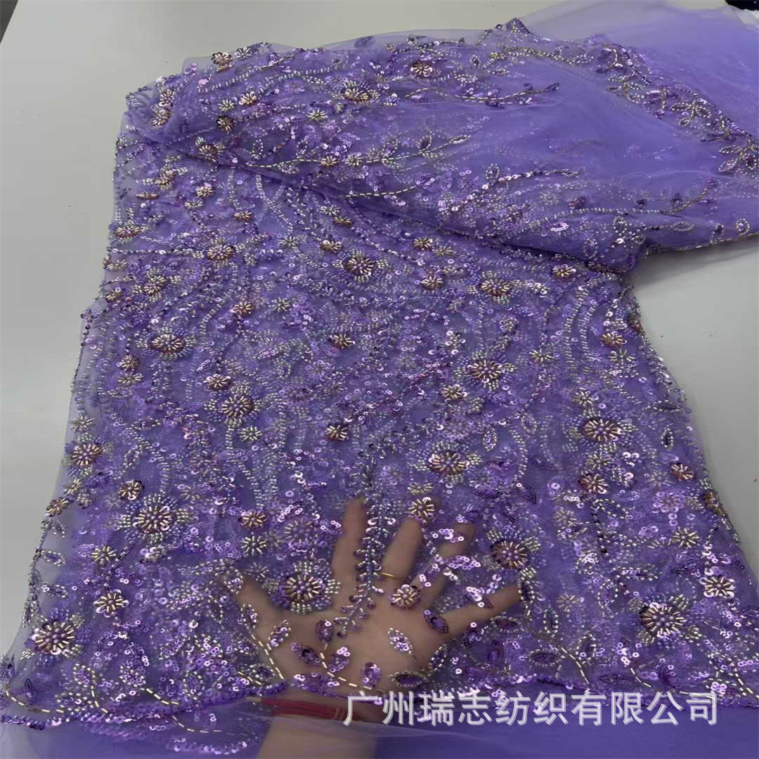 Picture of Full-Width Sequin Embroidered Fabric Lace Ethnic Lace Fashion Banquet Dress Fabric Embroidery Lace