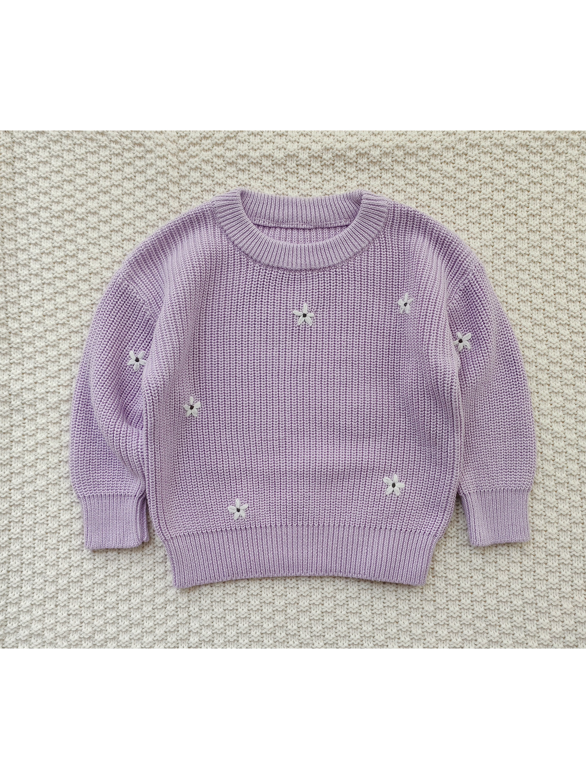 Picture of Ready-Made Hand-Embroidered Flower Cross-Border Pure Cotton Baby Knitwear Category a Autumn and Winter Bottoming Long-Sleeved Baby Girl Pullover Knitwear