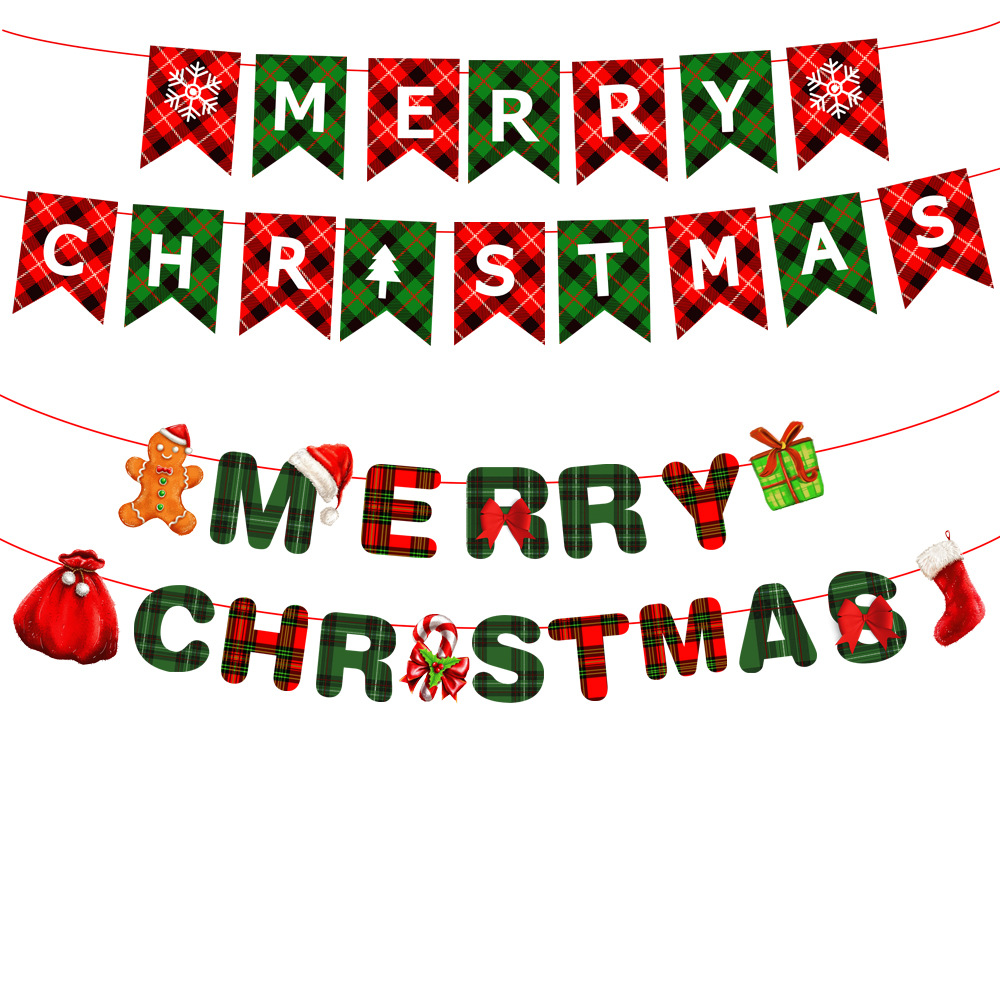 Picture of Christmas Decorations Christmas Pull Flag Hanging Flag Holiday Banner Party Decoration Paper Cartoon Christmas Pull Flower String Flag
