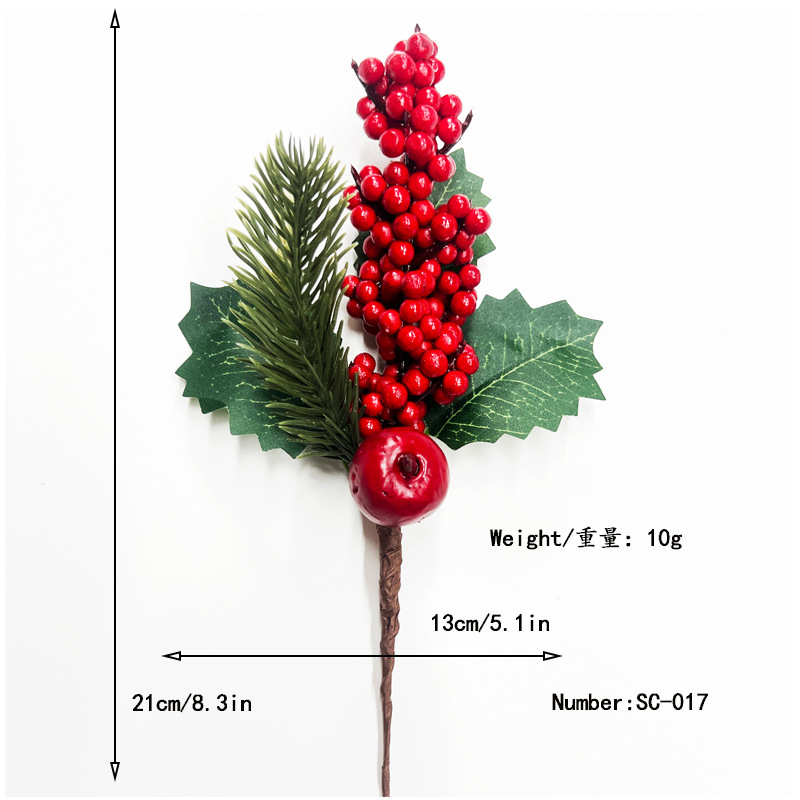 Picture of Cross-Border Christmas Simulation Pine Cone Branches Snowflake Pine Needles Berry Red Fruit Branches Holiday Decoration Cuttings Christmas Pine Needle Bouquet