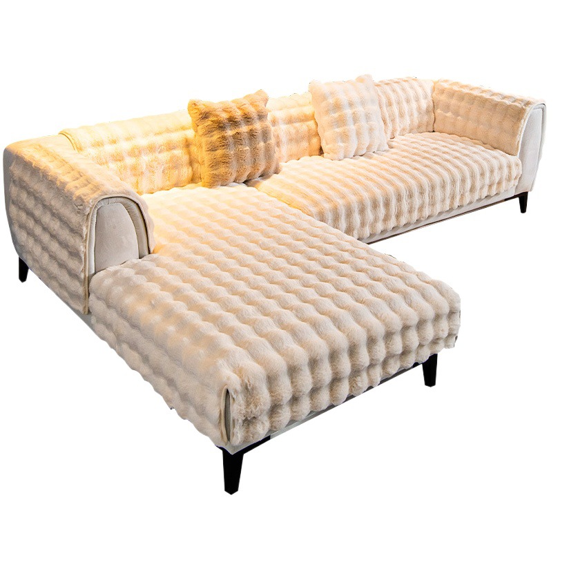 Carefully Selected Rabbit Plush Sofa Cushions, Winter Thickened Plush Cushions, Non-Slip Sofa Covers, Three Seats and One Imperial Concubine Cover Cloth Towels