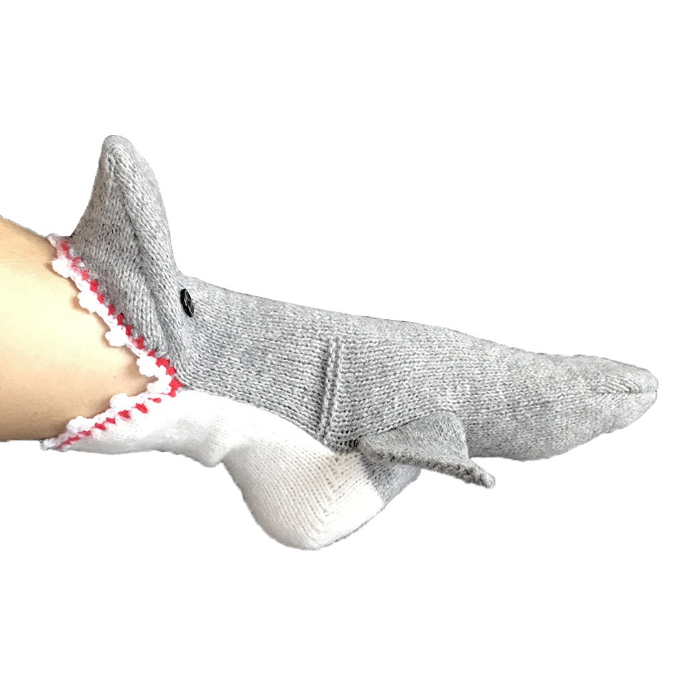 Cross-border Explosions Christmas Crocodile Shark Socks ins Creative Red Mouth Grey Shark Floor Socks Warm Mid-tube Wool Socks