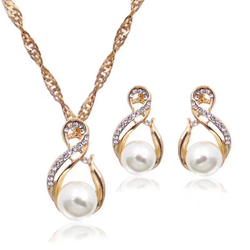 Picture of Cross-border New Jewelry suit Women's Fashion All-match Rhinestone Zircon Necklace Earrings Ring Watch Accessories