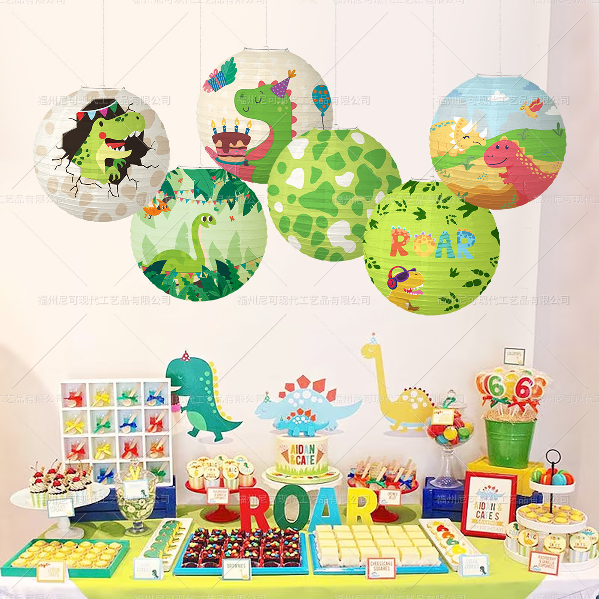 Creative Dinosaur Lantern Children's Cartoon diy Portable Round Paper Lantern Hanging Decoration for Birthday Party Mid-Autumn Festival Decoration
