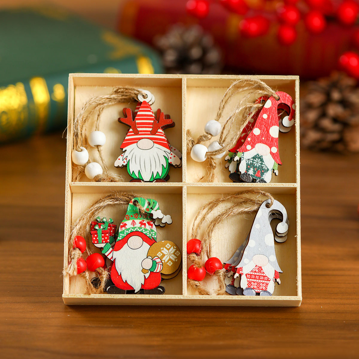 Picture of New 12 Pack Faceless Old Man Christmas Wooden Pendant Boxed Christmas Tree Small Hangers Christmas Decorations