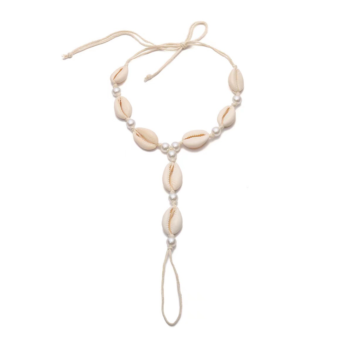 Picture of European and American Cross-border Jewelry Ethnic-style Handmade Shell Pearl Finger-linked Foot Chain for Women Simple Beach Woven Foot Decoration for Women