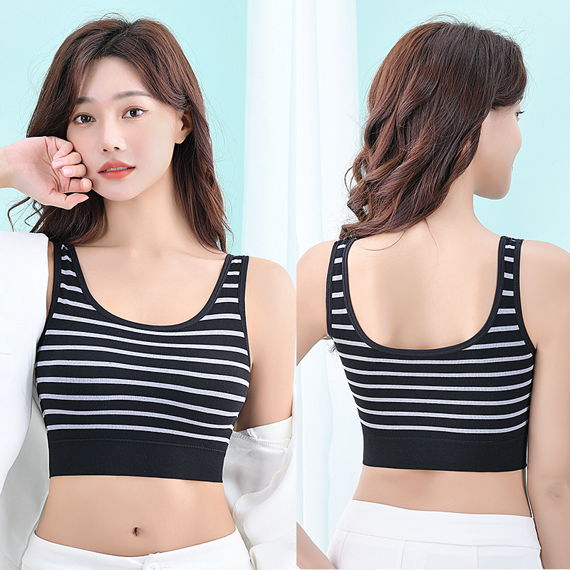 New Sports Vest Women's Running Yoga Fitness Striped Sports Underwear Fixed Cup Wrapped Chest Backing Sleep Bra