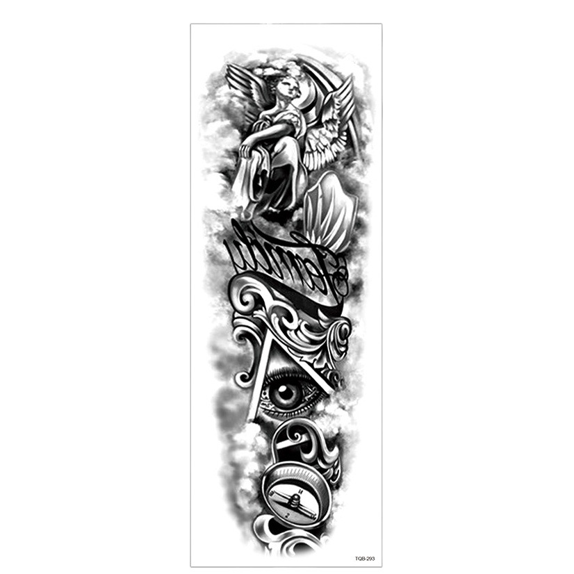 Tattoo New Arm Waterproof Tattoo Sticker European and American Black and White Arm Tattoo Sticker Cross-border Hot Flower Arm Set