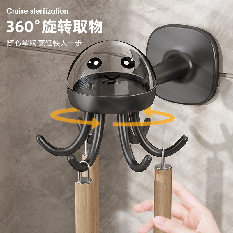 Upgraded multi-functional rotating six-Claw hook kitchen storage 360-degree seamless hook household punch-free sticky hook