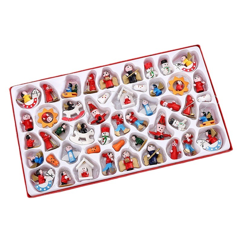 Christmas Decoration Nutcracker Christmas Tree Decorations Wooden Pendant 48-Piece Set Gift Box Desktop Small Ornaments