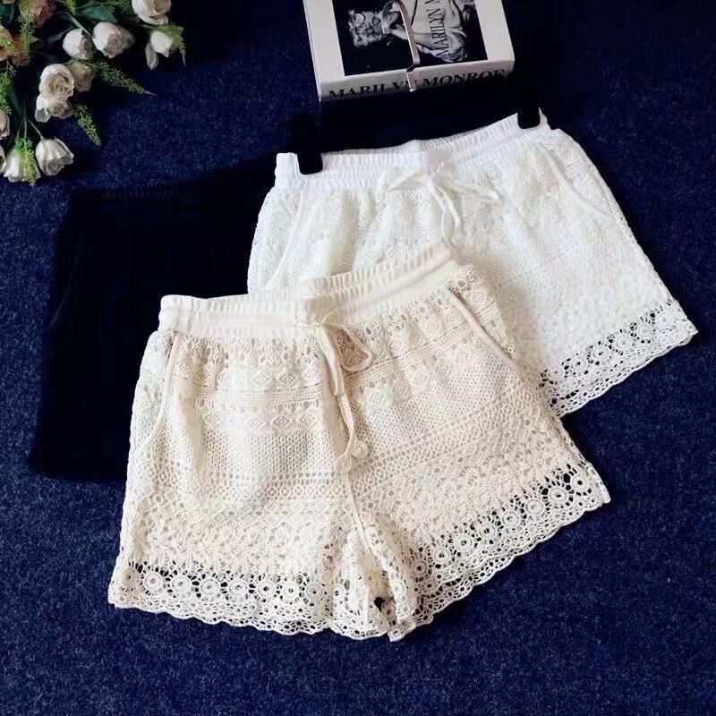 Summer lace shorts outer wear leggings women's summer Korean style lace insurance pants high waist thin white anti-exposure pants women