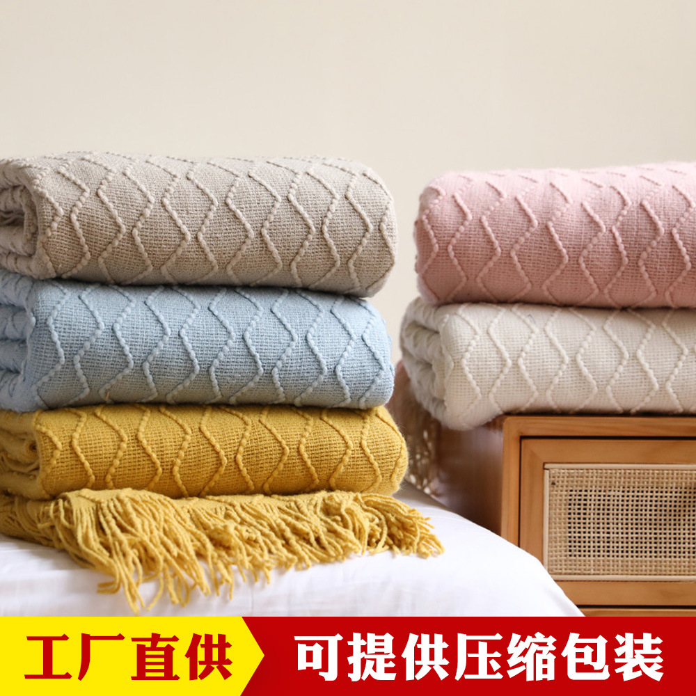 Picture of INS Sofa blanket Cover blanket Knitted Small blanket Diamond Nap blanket Air-conditioning blanket Bed Cover blanket Lunch Break blanket