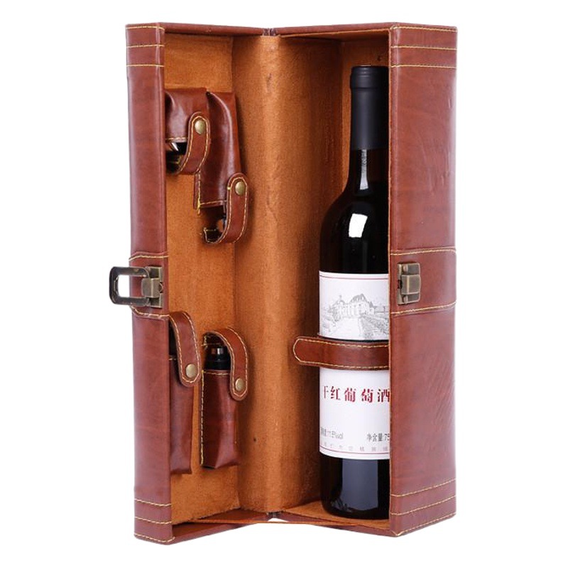 Imitation wood grain wine gift box red wine box leather box red wine box single double sponge box Brown