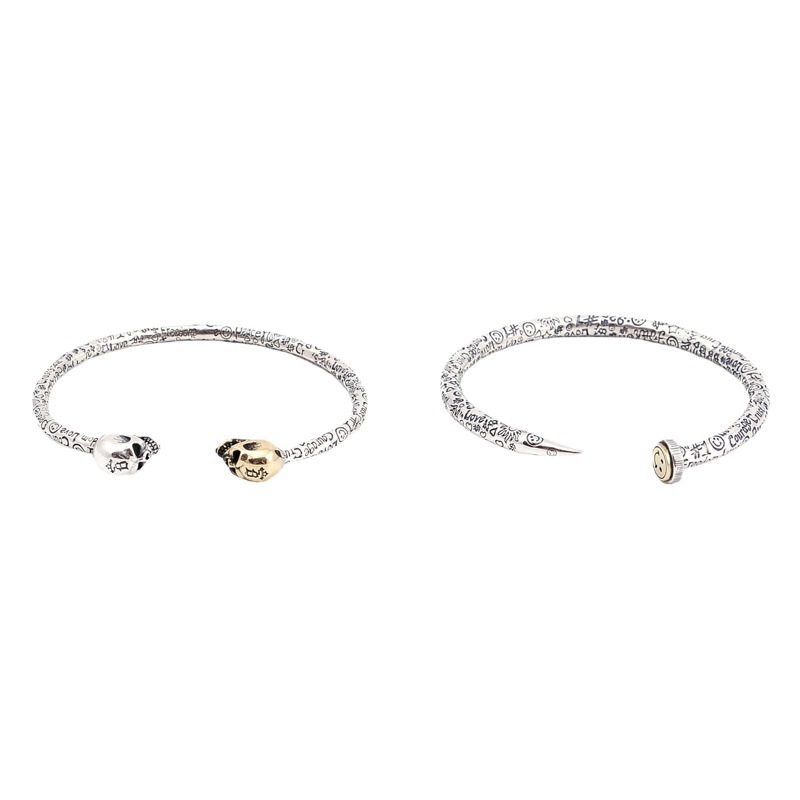Wholesale S925 Sterling Silver Graffiti Skull Smiley Nail Bracelet Personalized Hip Hop Men and Women Light Luxury Open Bracelet