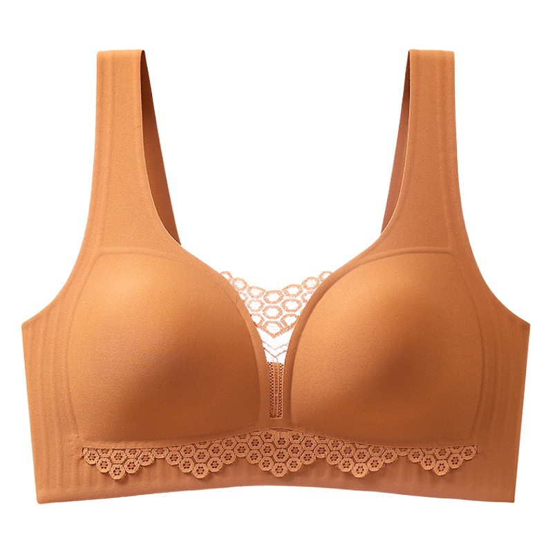 Seamless semi-fixed Full Cup latex plus size underwear women's breast-holding large chest small sports push up external expansion bra