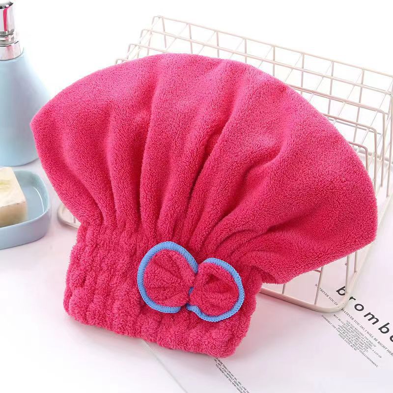 Picture of Coral Velvet Dry Hair Cap with Bow for Women, Thickeneded Shampoo Bag, Absorbent Princess Hat, Hair Factory Wholesale, Fast Water Absorption