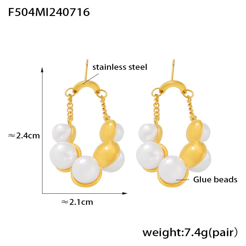 Picture of French Retro Imitation Pearl Earrings Niche Elegant Design Stainless Steel Plated 18K Gold Simple All-match Earrings in stock