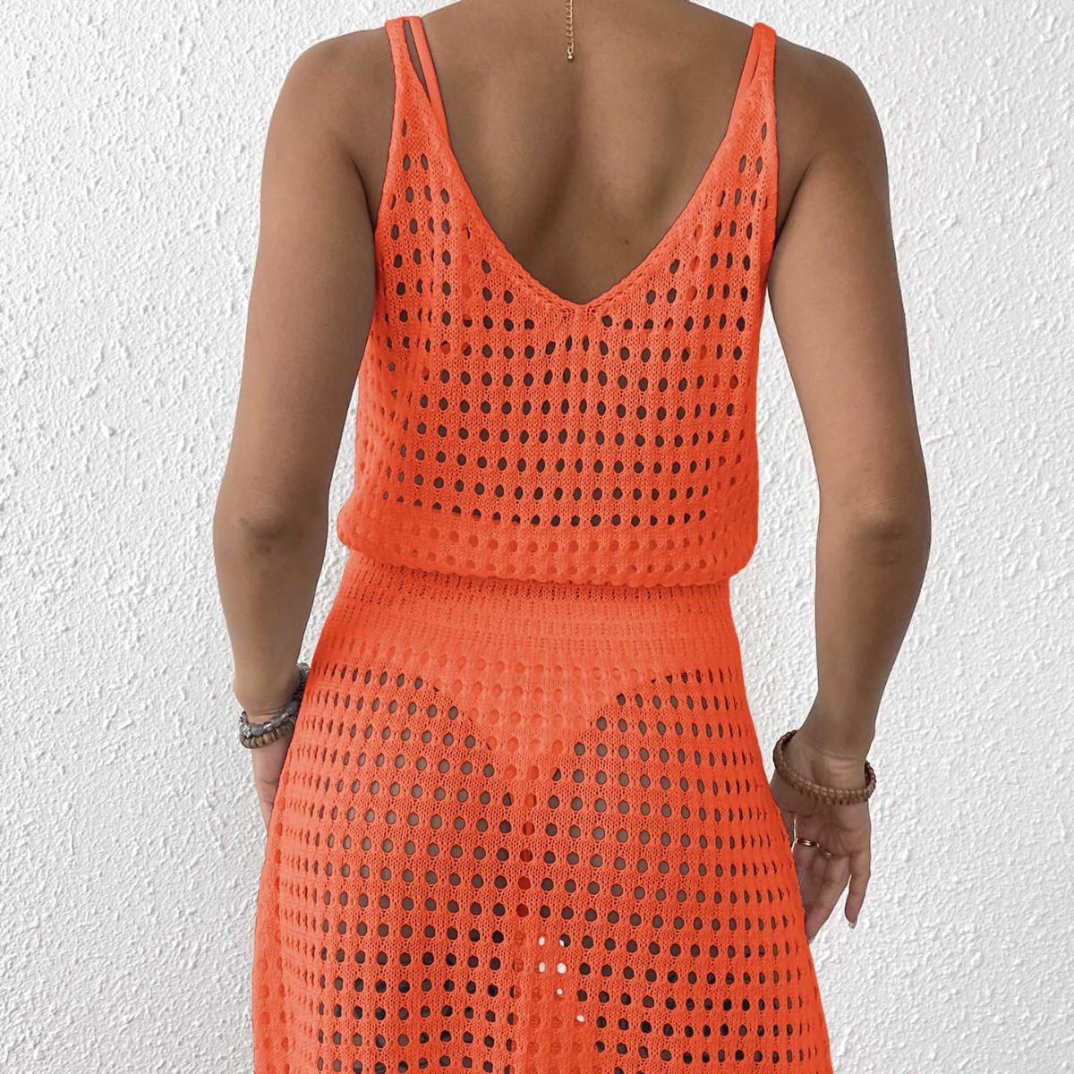 Picture of 2025 new dress European and American sexy knitted hollow strap beach skirt crochet stitching waist strap skirt