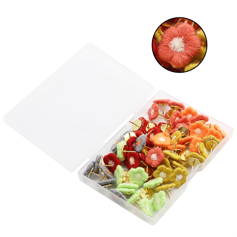 Picture of Creative Cute Embroidered Color Flower Dark/Light Color I-nails 60 PCs Plastic Boxed Metal Flat-head Nails