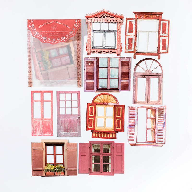 Picture of Momo Retro Cut Out Flower Window Mechanism Collage Card Stickers Dreamland in the Window Series Handbook Material Package 10 Sheets 6 Styles