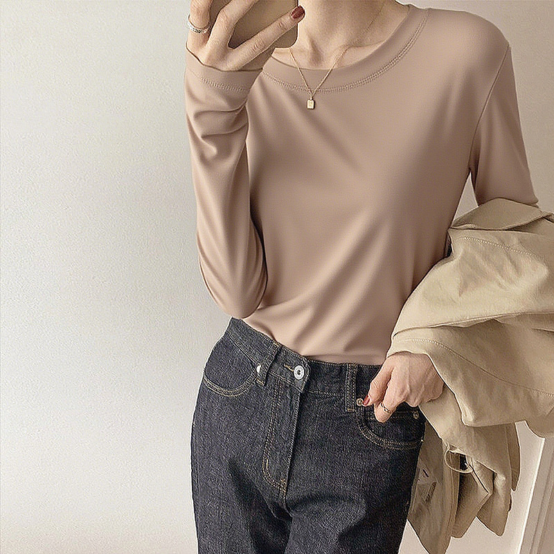 Picture of Derong Long-Sleeved Shirt for Women in Autumn and Winter New Style Fleece-Lined and Thickeneded Half Turtleneck Bottoming Shirt for Women with Western Style Top