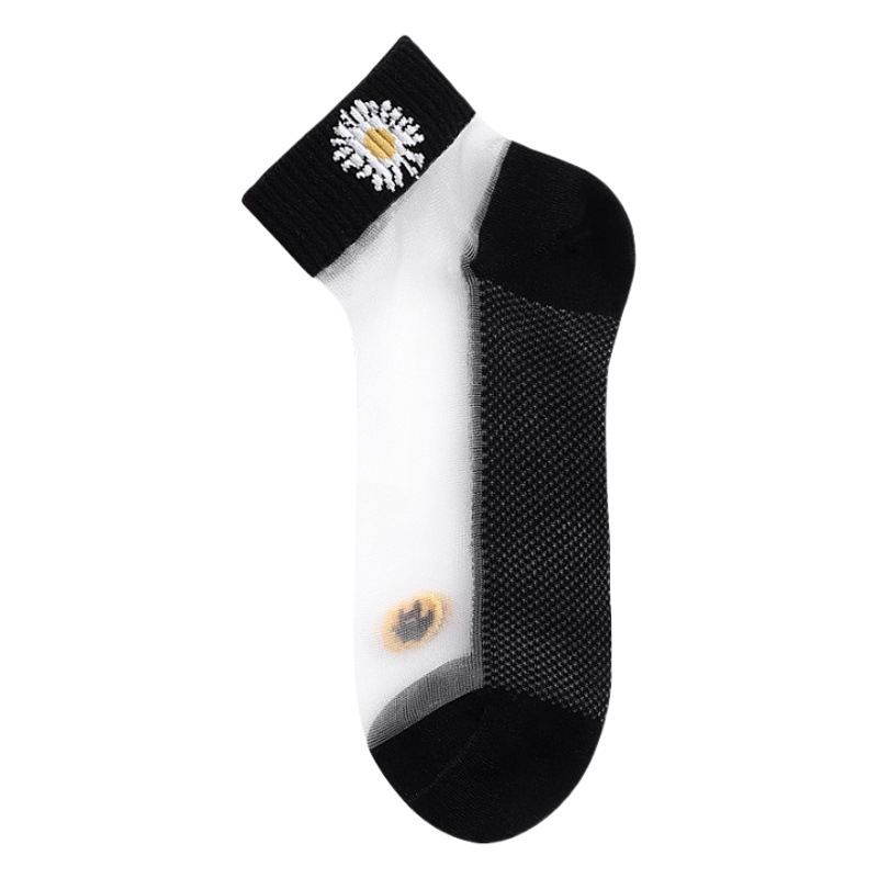 Socks Women's Korean Style Short Socks Summer Thin Crystal Glass Card Silk Stockings Daisy Transparent Invisible Shallow Top Boat Socks