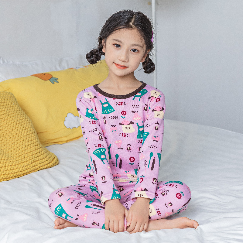 Picture of Children's thermal underwear children's clothing fleece-lined thickened suit boys' autumn clothes long pants girls' winter clothes bottoming two-piece suit fashion