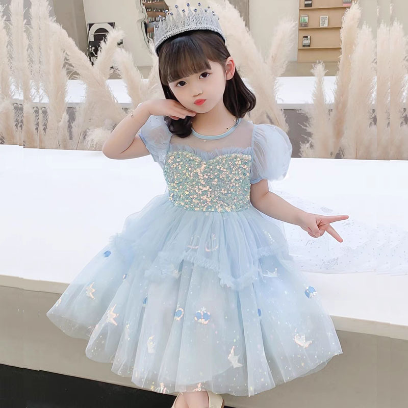 Girls Princess Elsa Dress Summer New Frozen Children's June 1 Performance dress Birthday Dress