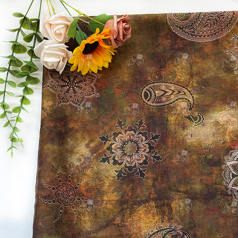 Brown cashew nut new Chinese style Hanfu cheongsam dress fabric handmade DIY fabric Tencel jacquard fabric