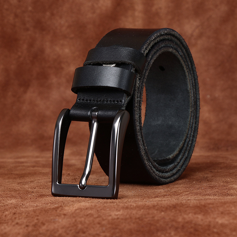 3.8cm Wide Washed Retro Belt Men's Genuine Leather First Layer Cowhide Pin Buckle Simple Casual Jeans Belt Men's Style