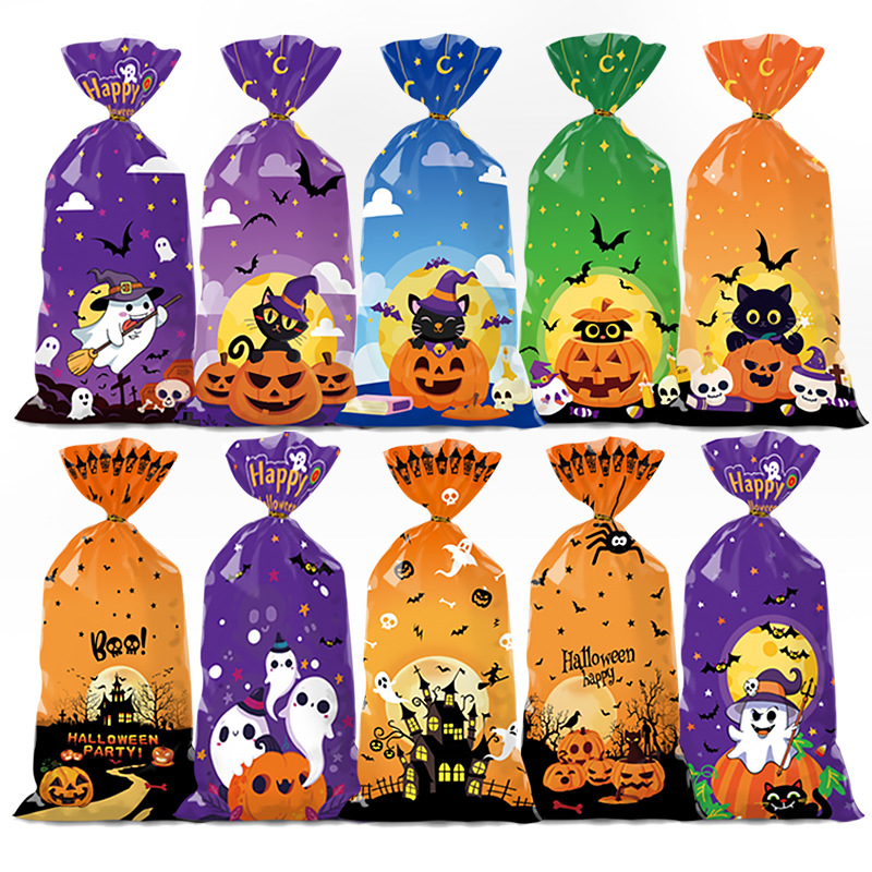 2025 New Halloween Candy Bag Amazon Cross-Border Flat Mouth Packaging Bag Opp Biscuit Bag Spot Wholesale