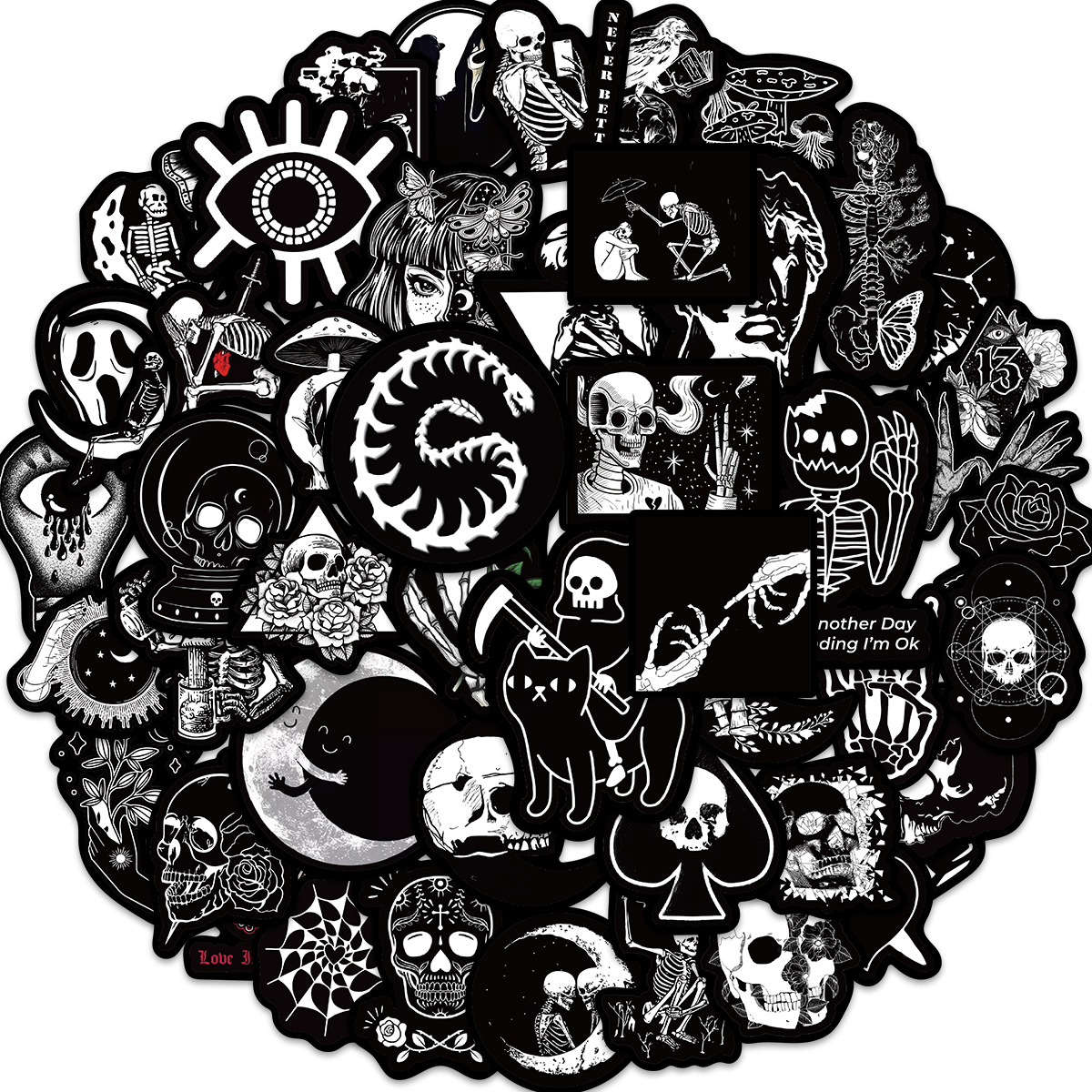 Picture of 50 black-edged dark Gothic graffiti stickers decorative guitar notes luggage DIY waterproof non-infringement cross-border
