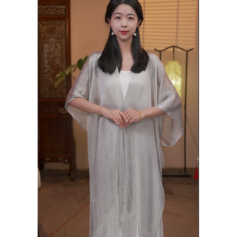 Spring and summer exterior decorative tassel cape hollow sunscreen shawl woven shiny party wedding lady shawl