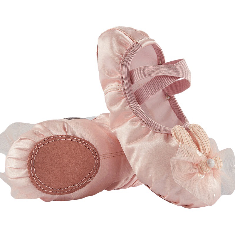 Children's dance cat claw shoes satin flower lace free lace soft bottom dance shoes adult practice yoga shoes wholesale