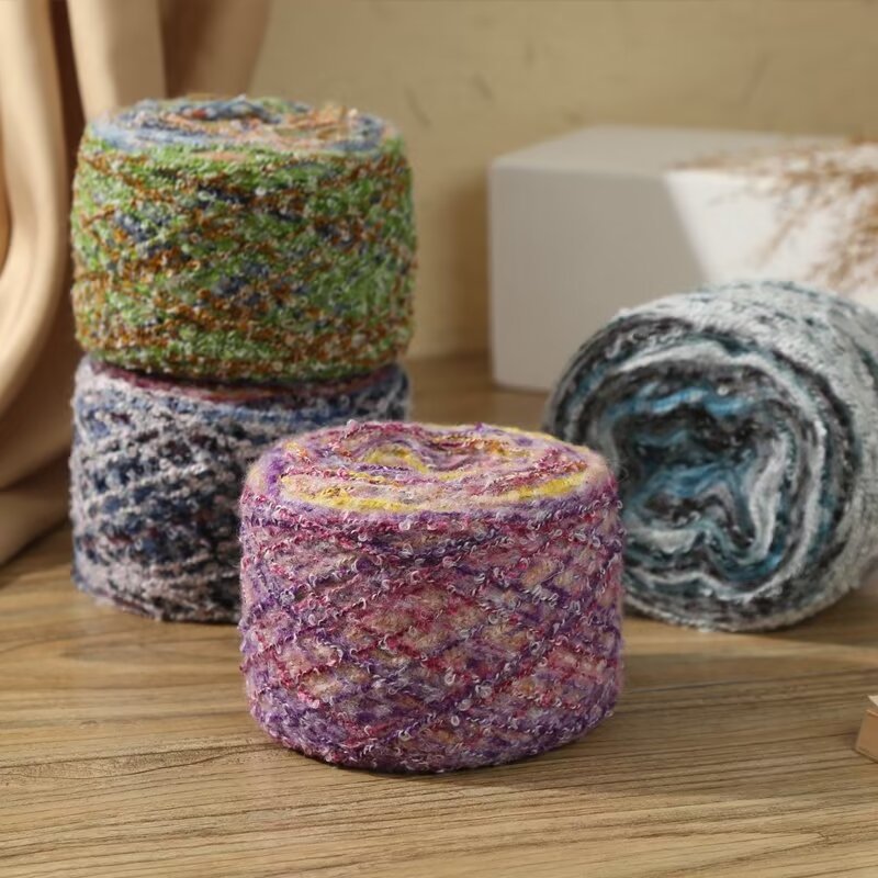 Colorful Terrace Mohair Irregular Segment Dyeing Rainbow Oil Painting Style Hand Wool Wool 100g