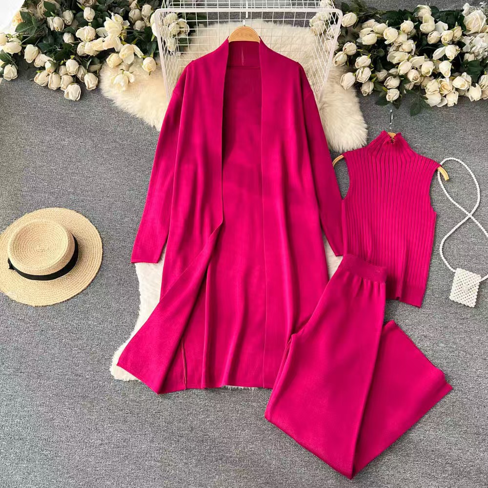 Picture of Cross-border Amazon Spring and Autumn New Lazy Elegant Knitted suit Sleeveless Vest Sweater Cardigan Pants Three-piece Set