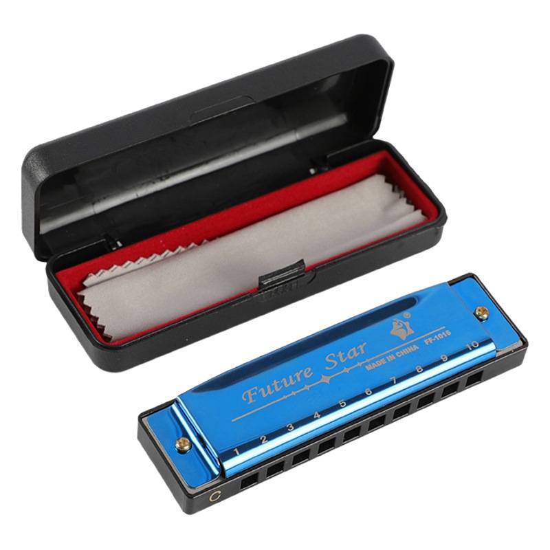 10-hole Blues harmonica foreign trade cross-border wholesale plastic box beginner entry performance ten-hole Blues harmonica