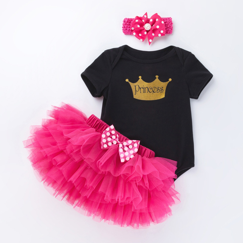 Picture of Cross-border Children's Wear Baby Birthday Dress Black and White Short-sleeved Climbing Dress Princess Dress suit Summer Baby One-year-old Party Dress