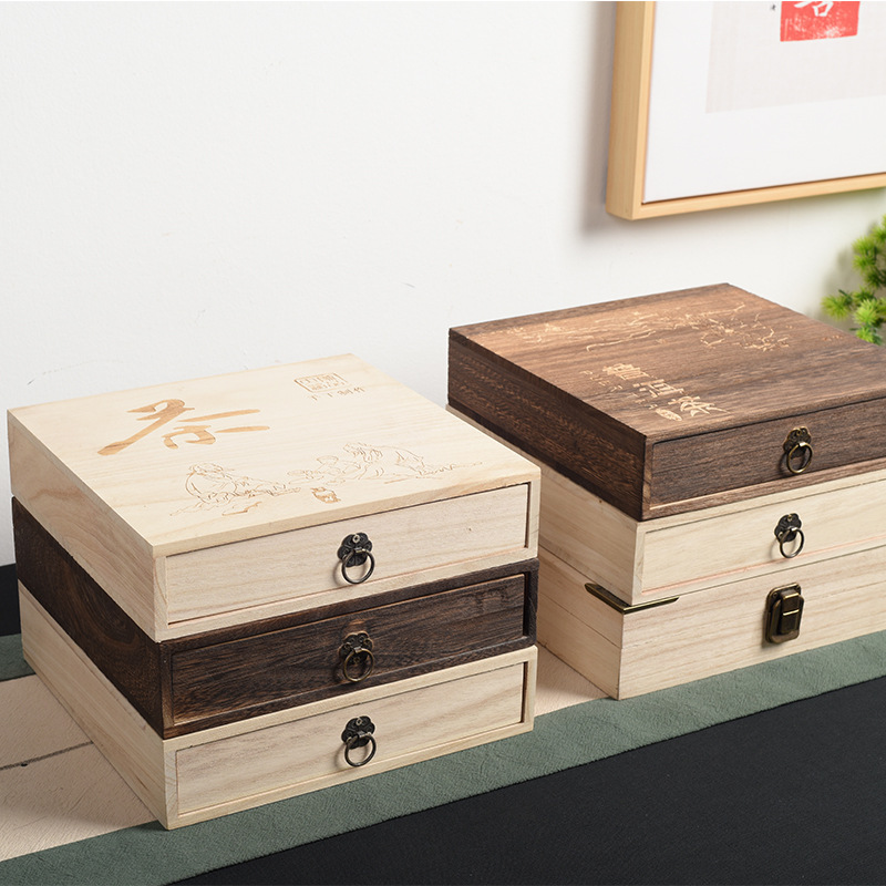Picture of Wooden Tea Box Single Layer Double Layer Multi Layer Tea Cake Tea Storage Wooden Box Tea Cake Gift Packaging Wooden Box Wholesale