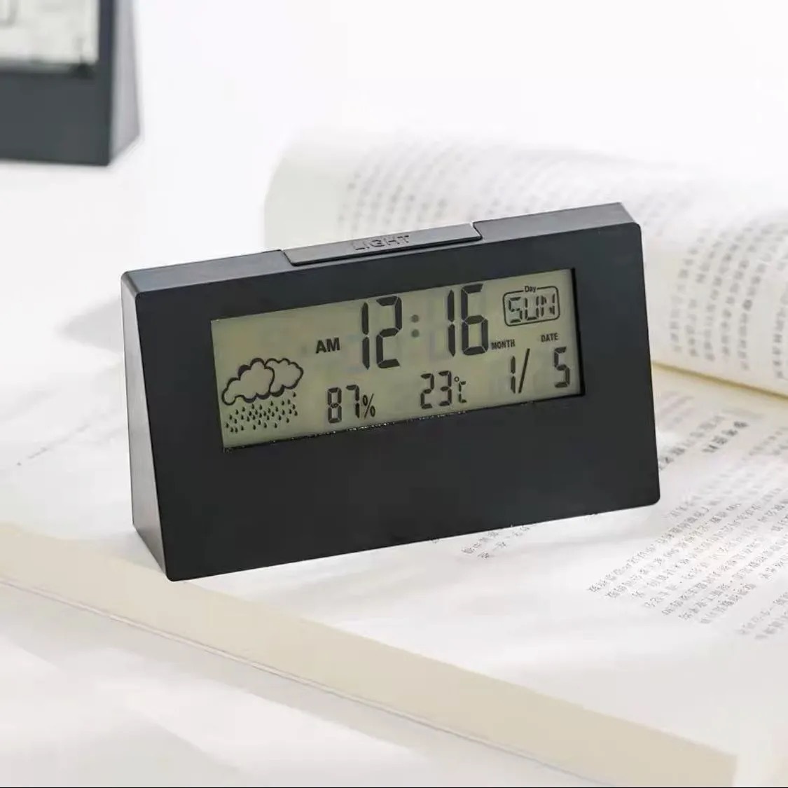 Picture of Student alarm clock smart multi-functional dormitory desktop high-looking electronic alarm clock with temperature and humidity can be printed logo