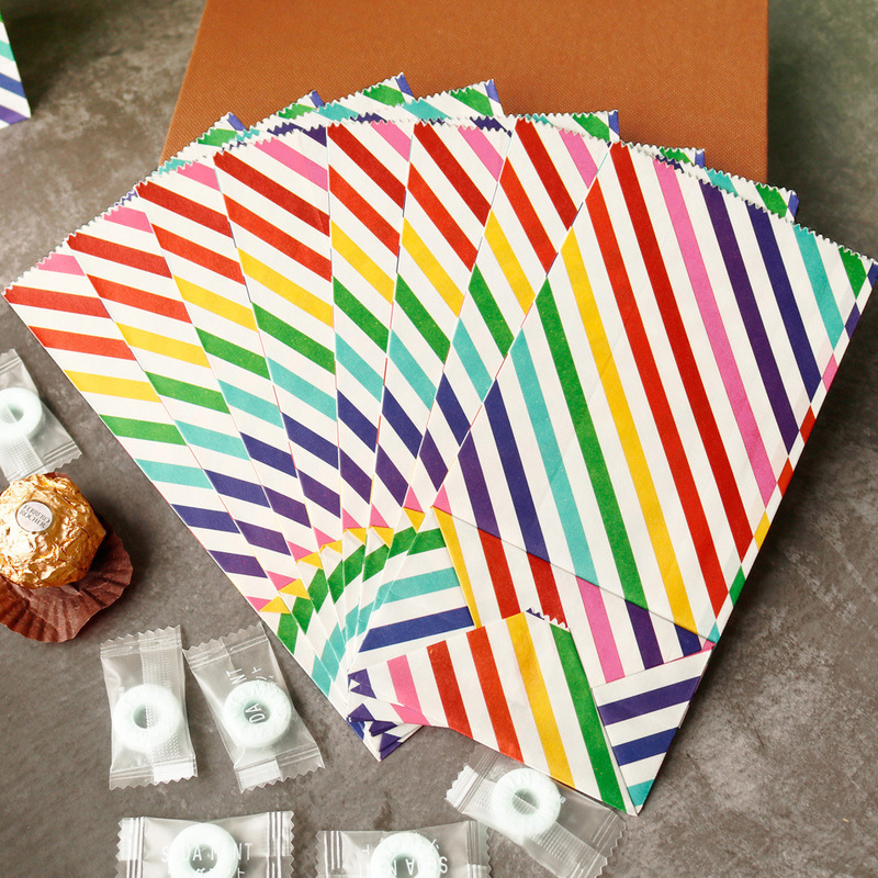 Picture of Rainbow Dot Stripe Candy Bag Party Decoration Accompanying Gift Bag DIY Baking Packaging Paper Bag 1 Price