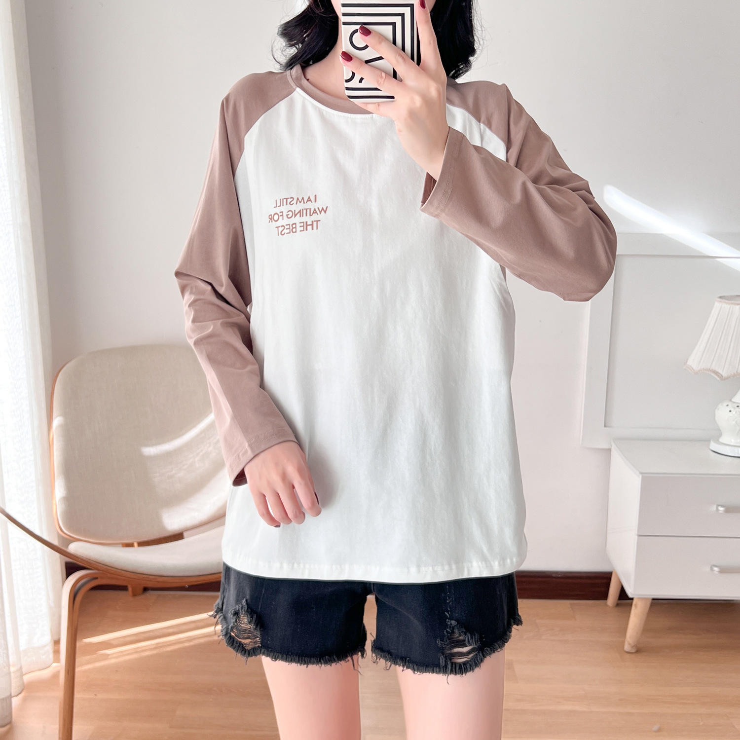 Picture of Breastfeeding Top T-Shirt Hot Mom Style Pure Cotton Outer Wear Spring and Autumn Pregnant Women's Long Sleeve Breastfeeding Moon Dress Women's Large Size