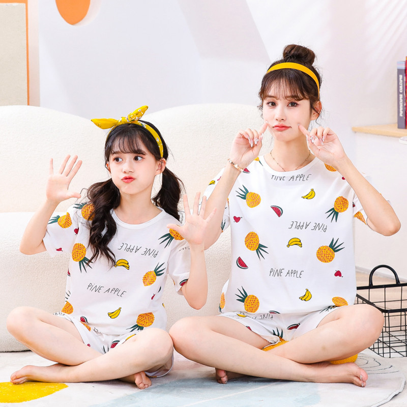 Picture of Children's Pure Cotton Short-Sleeved Home Clothes Set Family Mother-Daughter Home Cartoon Princess 2-Piece Set Summer Thin Cotton