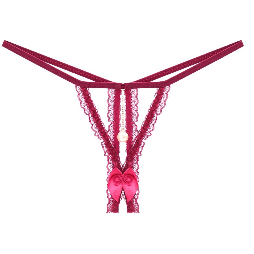 Picture of Japanese transparent sexy hot open sexy thong women's low waist lace Pearl free temptation hollow T pants