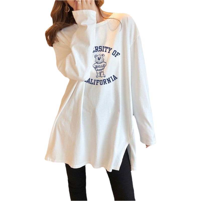 Pregnant women's autumn top cotton mid-length loose age-reducing long-sleeved T-shirt fashionable bottoming shirt autumn and winter pregnant women's top